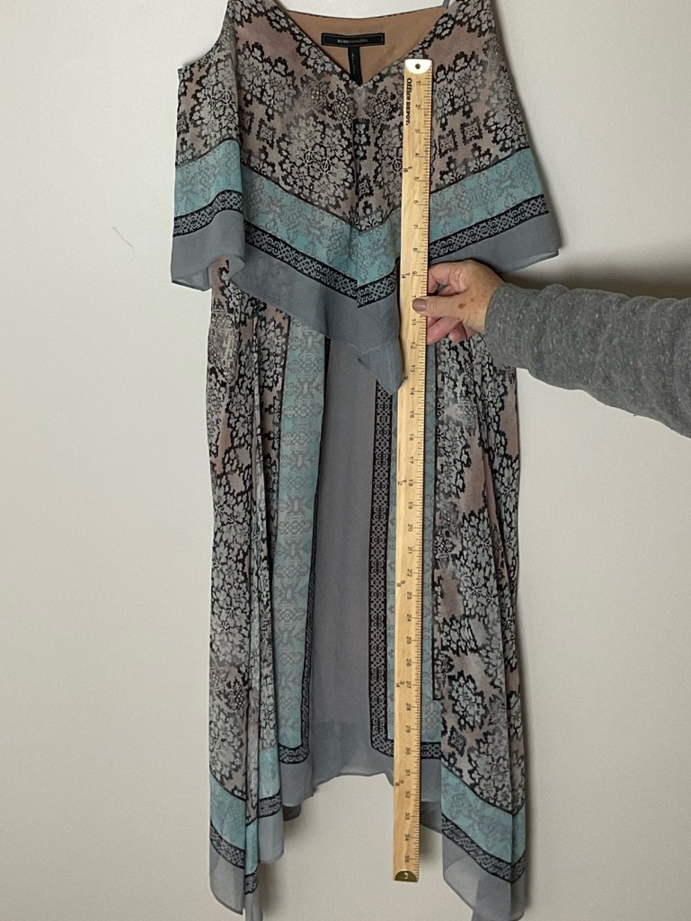 BCBGMaxAzria NWT Nova Blue Print Silk Asymmetrical Handkerchief Dress Sz S Boho - Picture 4 of 8